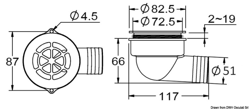 17.126.02-dis.jpg Scarico a pozzetto con flap antireflusso ø 2" - immagine 1